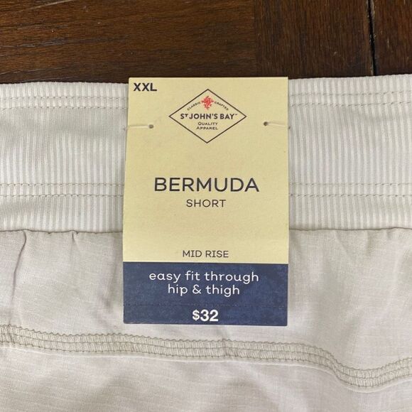 NWT Men’s Bermuda Short XXL Mid Rise Easy Fit Beige Moonbeam Elastic Tie Waist - Picture 4 of 4